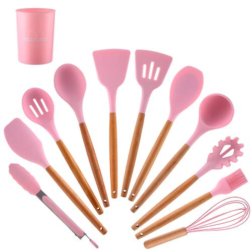 Set x12 Kit Utensilios De Cocina Gadnic KCOCI002 Mango Madera Punta Silicona - 0