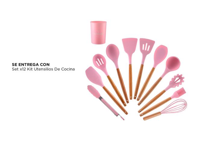 Set x12 Kit Utensilios De Cocina Gadnic KCOCI002 Mango Madera Punta Silicona - 4