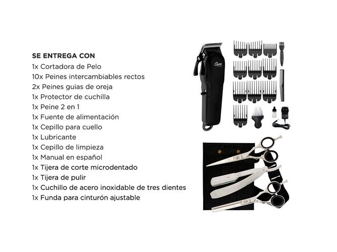 Kit Maquina Cortadora de Pelo + Set Tijeras Profesional Pulir Navaja y Microdentada - 6