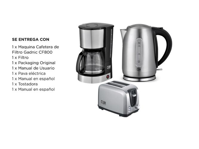 Kit Desayuno Tostadora inoxidable + Pava Electrica + Cafetera Filtro Gadnic - 4