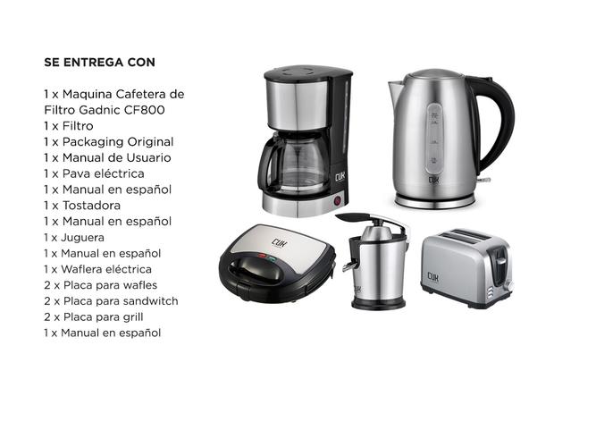 Kit Desayuno Pava Electrica + Tostadora + Cafetera Filtro + Juguera Pro+ Waflera Gadnic  - 6