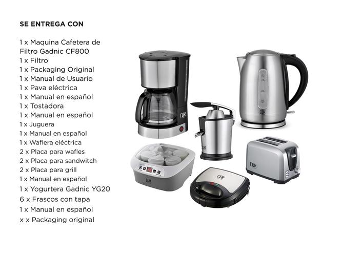 Kit Desayuno Tostadora + Pava + Cafetera + Juguera + Waflera + Yougurtera Gadnic  - 6