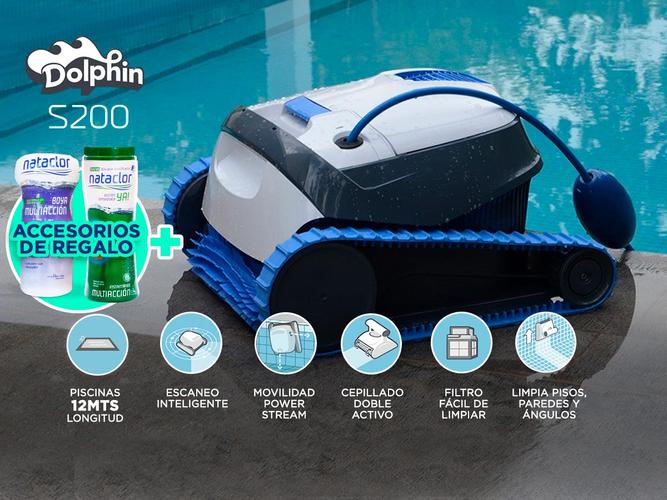 Dolphin S200 Robot Barrefondo de Pileta 15m3/h Hasta 12mt Inteligente + Accesorios - 1