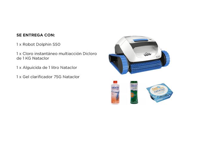 Robot Barrefondo Dolphin S50 + Cloro 1KG + Alguicida 1L + Gel Clarificador 75G - 5