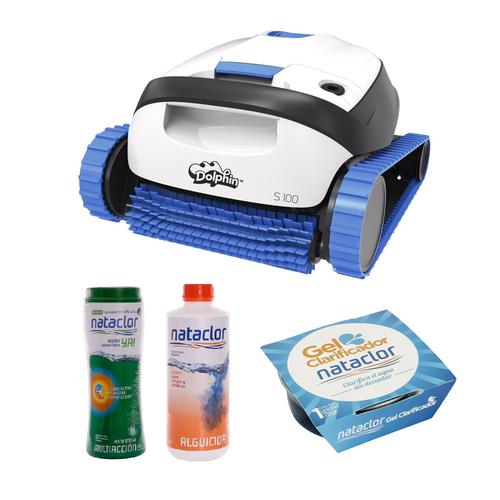 Robot Barrefondo Dolphin S100 + Cloro 1KG + Alguicida 1L + Gel Clarificador 75GR - 0