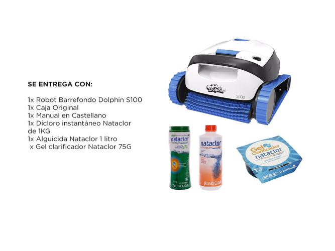 Robot Barrefondo Dolphin S100 + Cloro 1KG + Alguicida 1L + Gel Clarificador 75GR - 6