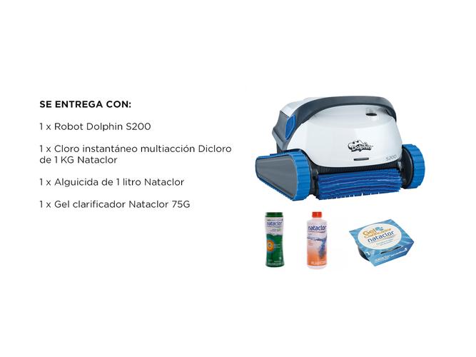 Robot Barrefondo Dolphin S200  Cloro 1KG  Alguicida 1L   Gel Clarificador 75GR - 5
