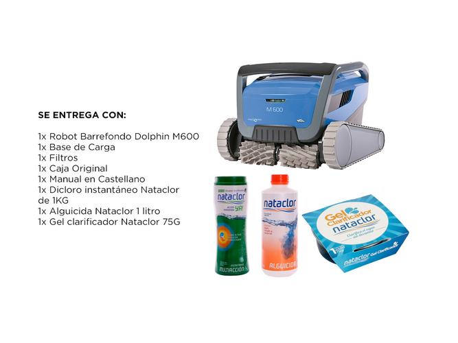 Robot Barrefondo Dolphin M600 + Cloro 1KG + Alguicida 1L  + Gel Clarificador 75GR - 6
