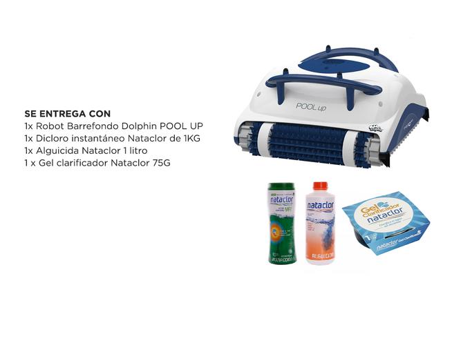 Robot Barrefondo Dolphin POOL UP + Cloro 1KG + Alguicida 1L  + Gel Clarificador 75GR - 6