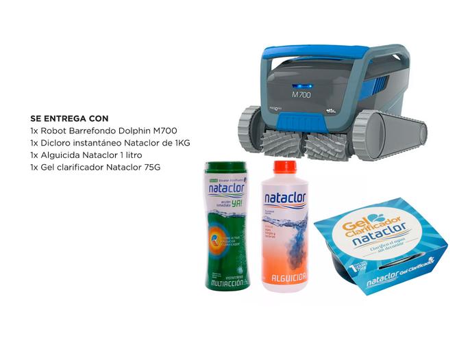 Robot Barrefondo Dolphin M700 + Cloro 1KG + Alguicida 1L  + Gel Clarificador 75GR - 6