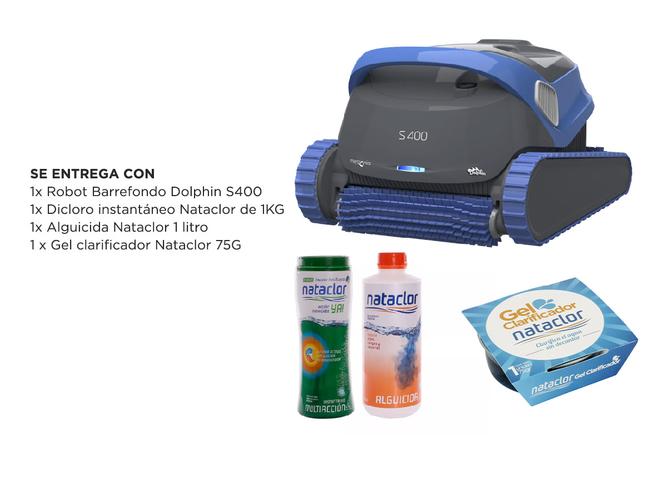 Robot Barrefondo Dolphin S400 + Cloro 1KG + Alguicida 1L  + Gel Clarificador 75GR - 6