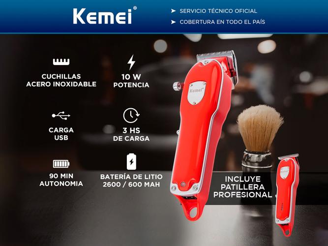 Maquina Cortar El Pelo Profesional Kemei KM-3911 Recargable + Patillera  - 1