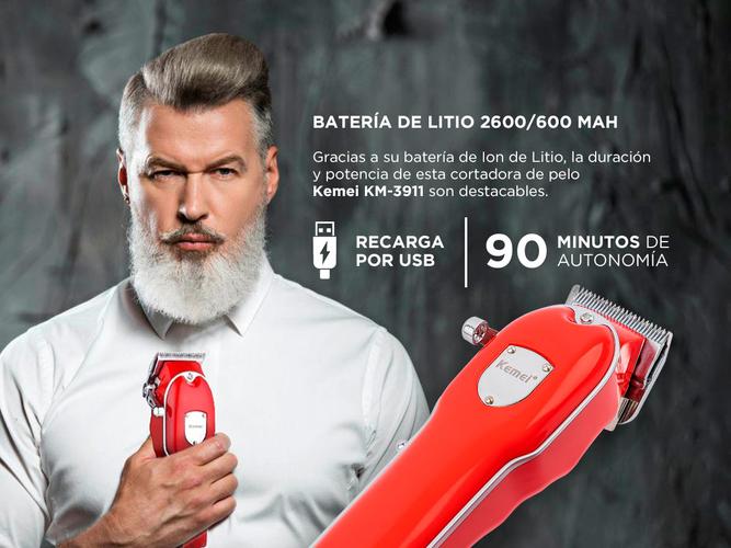 Maquina Cortar El Pelo Profesional Kemei KM-3911 Recargable + Patillera  - 3