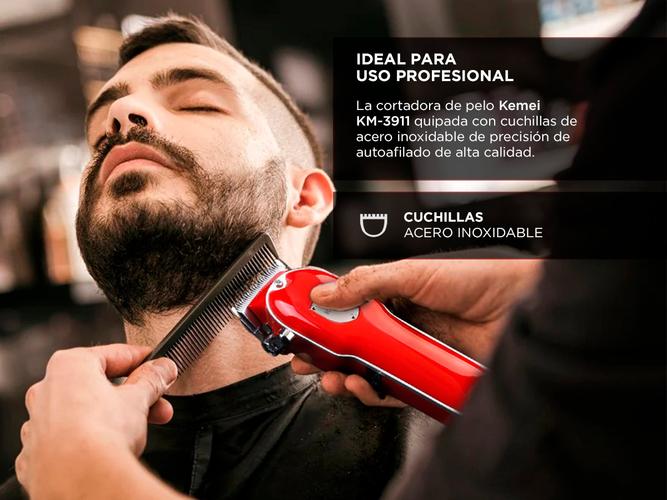 Maquina Cortar El Pelo Profesional Kemei KM-3911 Recargable + Patillera  - 4