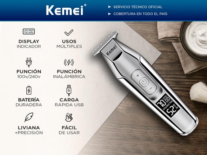 Maquina Cortadora de Pelo KM-5027 Kemei Trimmer Con Display Plateada - 1