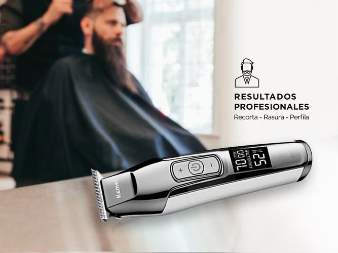 Maquina Cortadora de Pelo KM-5027 Kemei Trimmer Con Display Plateada - 2