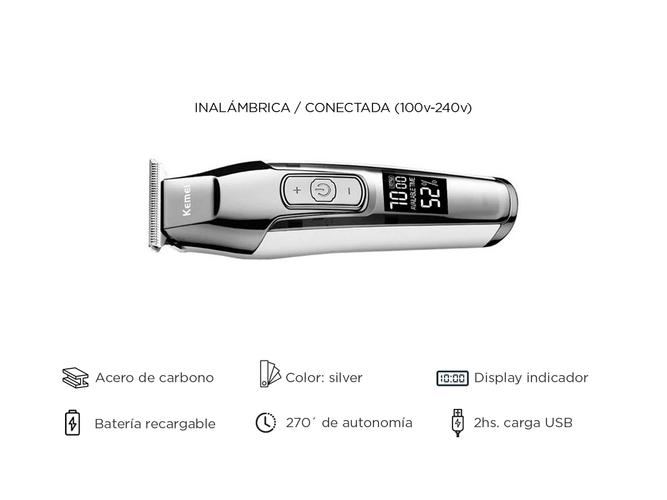 Maquina Cortadora de Pelo KM-5027 Kemei Trimmer Con Display Plateada - 5