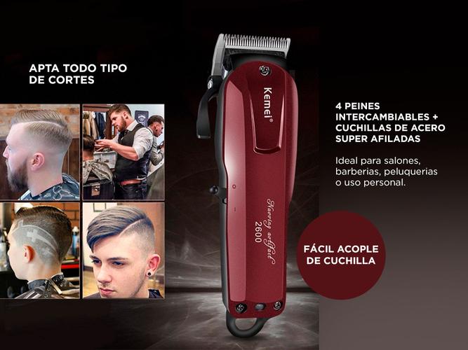 Maquina Cortadora de Pelo KM-2600 Kemei Profesional Bordó 240v - 2