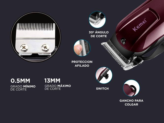 Maquina Cortadora de Pelo KM-2600 Kemei Profesional Bordó 240v - 3