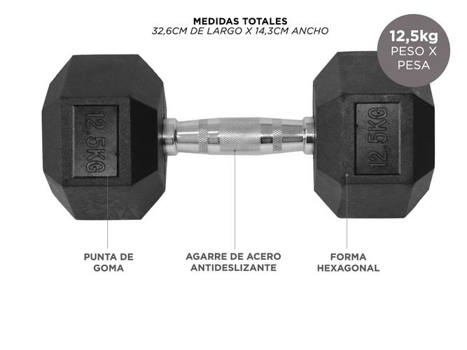 Mancuernas Hexagonales Gadnic Fit 12,5KG Goma 25kg Totales - 4