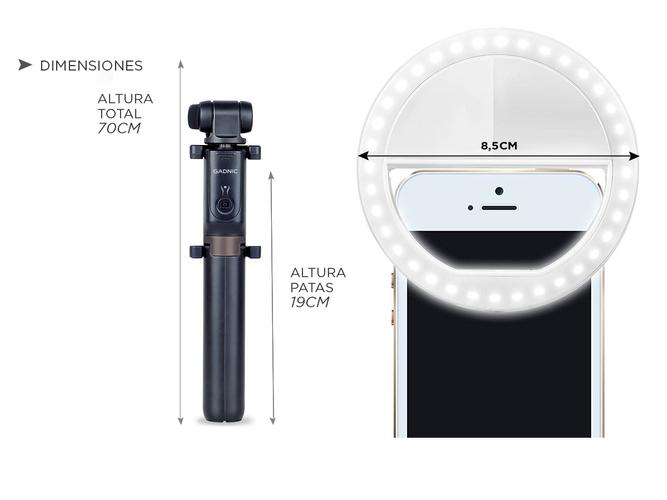 Kit Aro de Luz Led +  Selfie Stick Bluetooth Tripode Celular Gadnic - 5