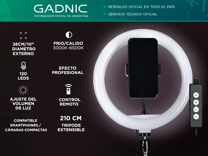  Aro Iluminador Led Gadnic 26cm 10 + Tripode Gadnic 2,1 mts para Iluminadores   - 1