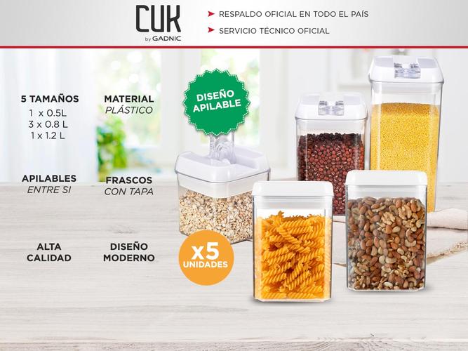 Kit x 5 Frascos Variados con Cierre Hermético Gadnic - 1