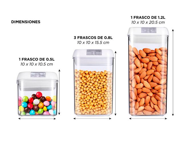 Kit x 5 Frascos Variados con Cierre Hermético Gadnic - 4