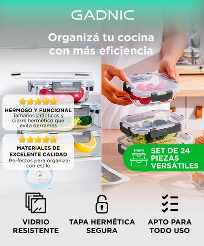 Set x24 Taper Contenedor Hermético De Vidrio Gadnic Apto Microondas Horno Freezer Heladera Usado - 1