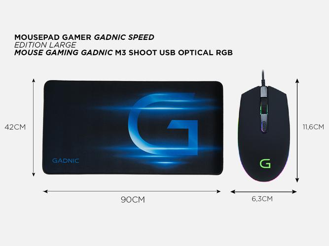 Kit Gamer Mouse RGB M3 Shoot Usb Gadnic + Mousepad Extra Large Speed Gadnic - 5