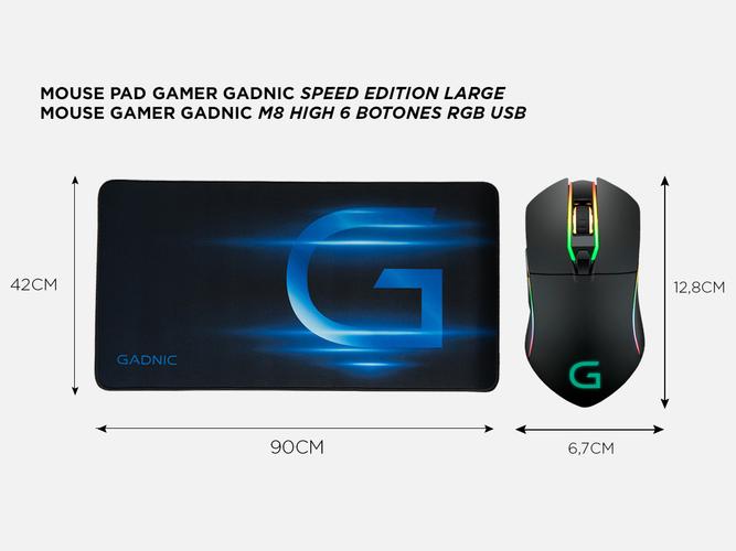 Kit Gamer Mouse RGB M8 6 Botones Usb Gadnic + Mousepad Extra Large Speed Gadnic - 5