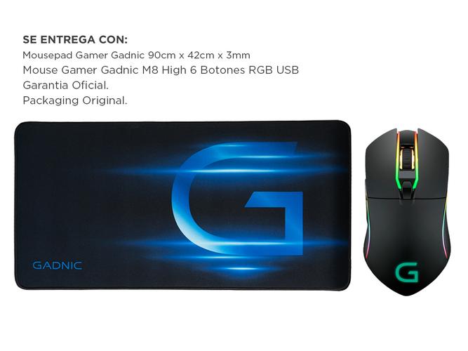 Kit Gamer Mouse RGB M8 6 Botones Usb Gadnic + Mousepad Extra Large Speed Gadnic - 6