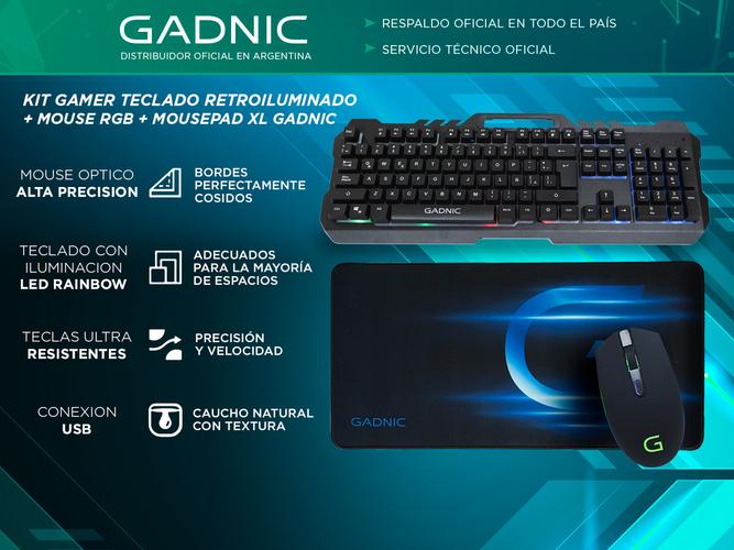 Kit Gamer Teclado Retroiluminado + Mouse RGB + Mousepad XL Gadnic - 1