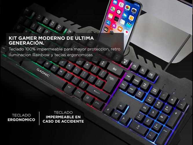 Kit Gamer Teclado Retroiluminado + Mouse RGB + Mousepad XL Gadnic - 2