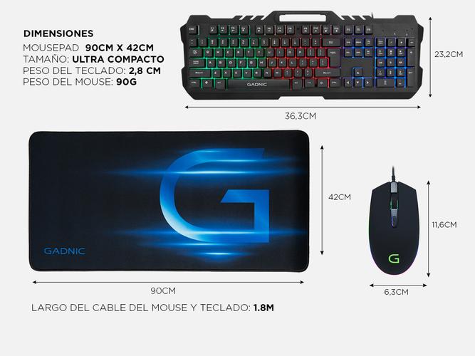 Kit Gamer Teclado Retroiluminado + Mouse RGB + Mousepad XL Gadnic - 5