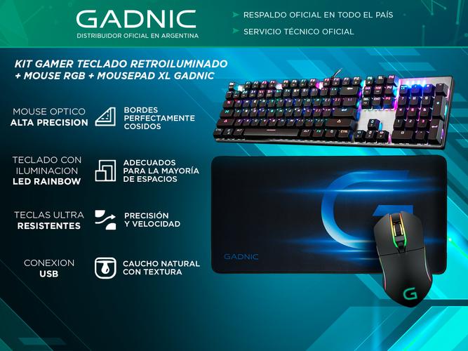  Kit Teclado Mecanico RGB + Mouse RGB + Pad Extra Large Gadnic - 1