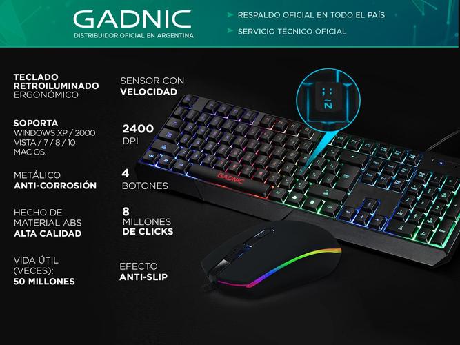  Kit Gamer Teclado Retroiluminado + Mouse RGB + Pad Extra Large Gadnic - 1