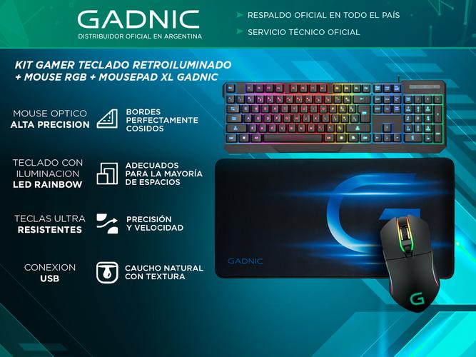 Kit Gamer Teclado Retroiluminado + Mouse RGB Gamer + Mousepad Extra Large Gadnic - 1