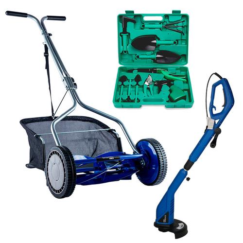 Kit jardinería Gadnic Bordeadora + Cortadora de Pasto manual + Set de Herramientas - 0