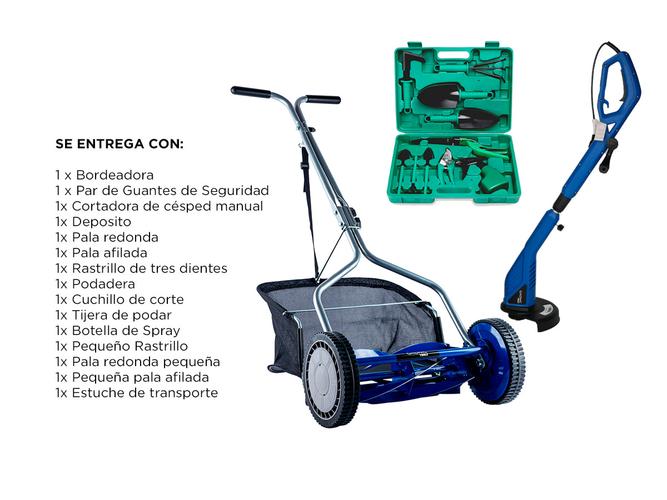 Kit jardinería Gadnic Bordeadora + Cortadora de Pasto manual + Set de Herramientas - 6