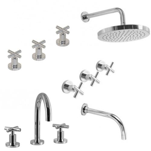 Grifería Hidromet Sun Cruz Kit Baño Completo Cierre Cerámico Lavatorio Bidet y Ducha 20cm - 0