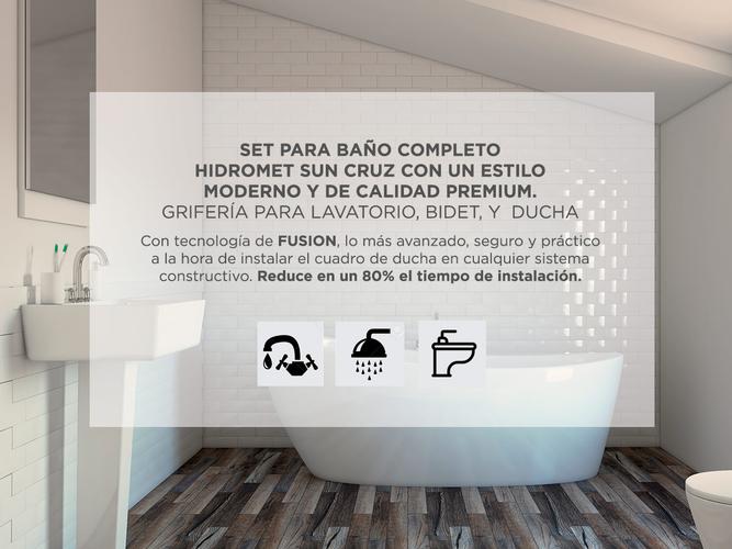 Grifería Hidromet Sun Cruz Kit Baño Completo Cierre Cerámico Lavatorio Bidet y Ducha 20cm - 5