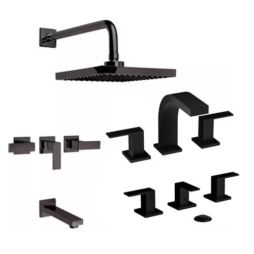 Combo Kit Griferia Piazza Lever Negro Ducha Lavatorio Bidet  - 0