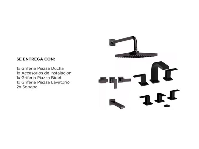 Combo Kit Griferia Piazza Lever Negro Ducha Lavatorio Bidet  - 6