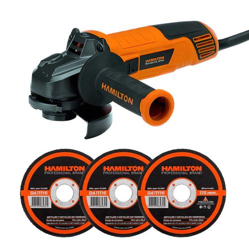 Amoladora Electrica Hamilton 850w  3 Discos Corte Plano 115mm - 0