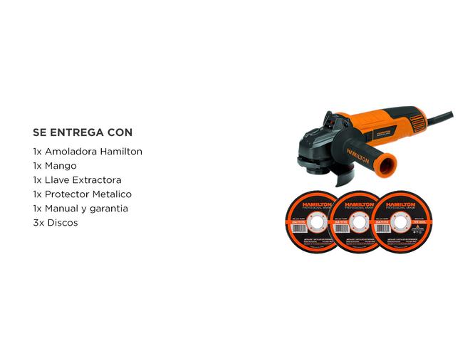 Amoladora Electrica Hamilton 850w  3 Discos Corte Plano 115mm - 5