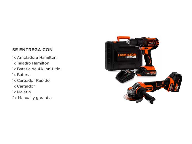 Kit Herramientas Inalambricas 20v Amoladora 115mm  Taladro Hamilton  - 6