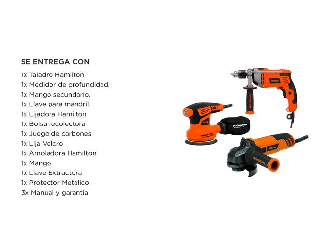 Kit Herramientas Electricas Hamilton Taladro Lijadora Amoladora  - 6