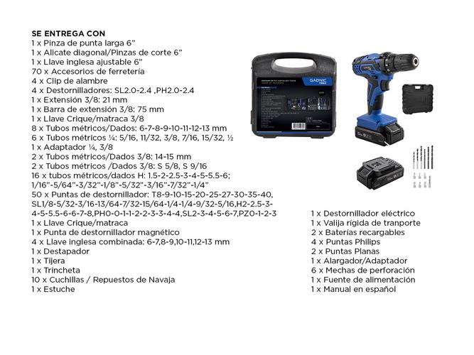 Destornillador Electrico GADNIC 12V + Set de Herramientas 189pcs - 6