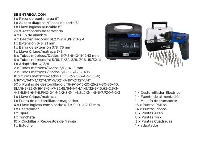Destornillador Electrico GADNIC + Set de Herramientas 189pcs - 6